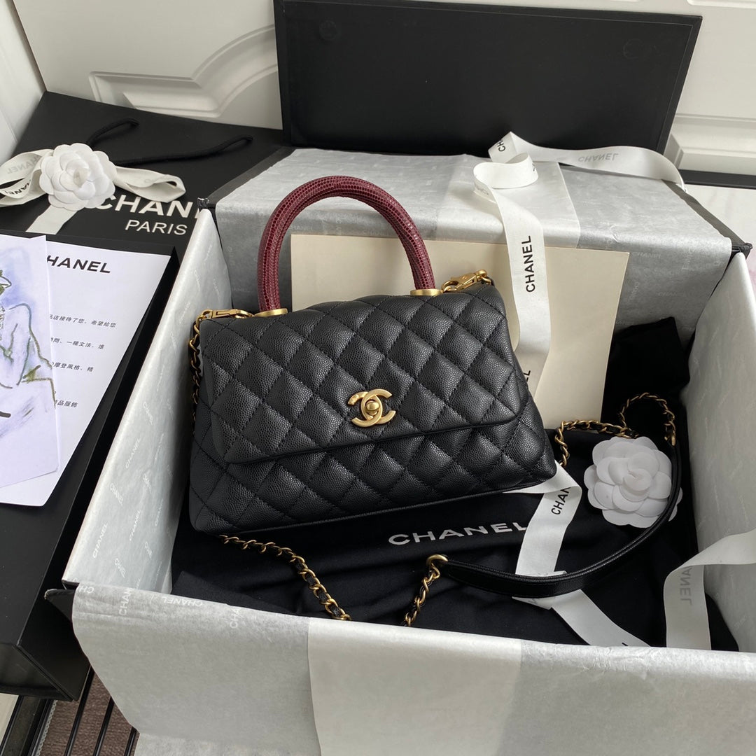 CHANEL 25S COCO HANDLE BAG 23 IN BLACK CAVIAR WITH GOLD HARDWARE