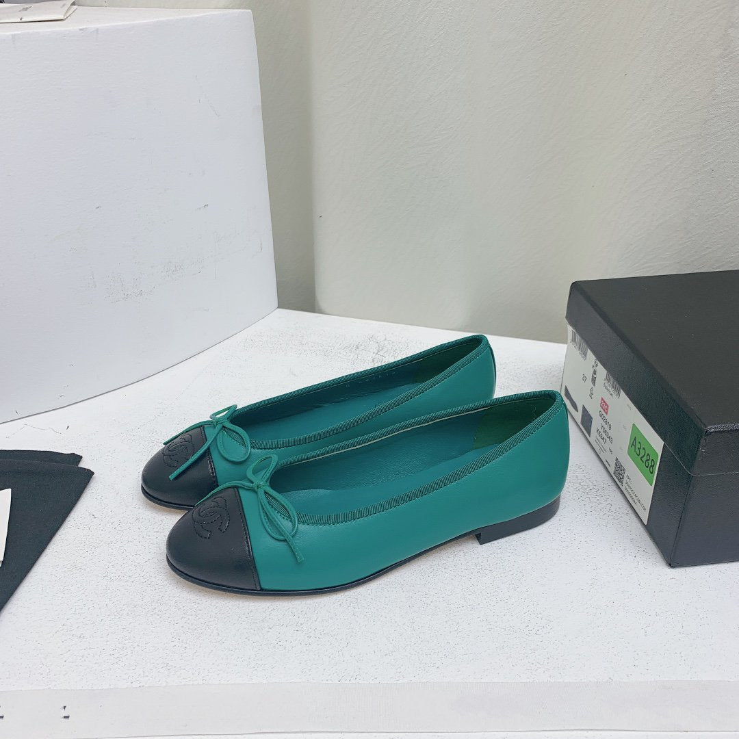 CHANEL ballet flat blue green black lambskin
