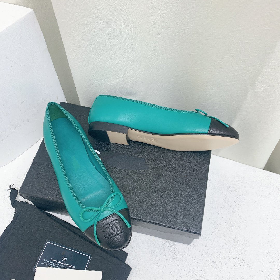 CHANEL ballet flat blue green black lambskin