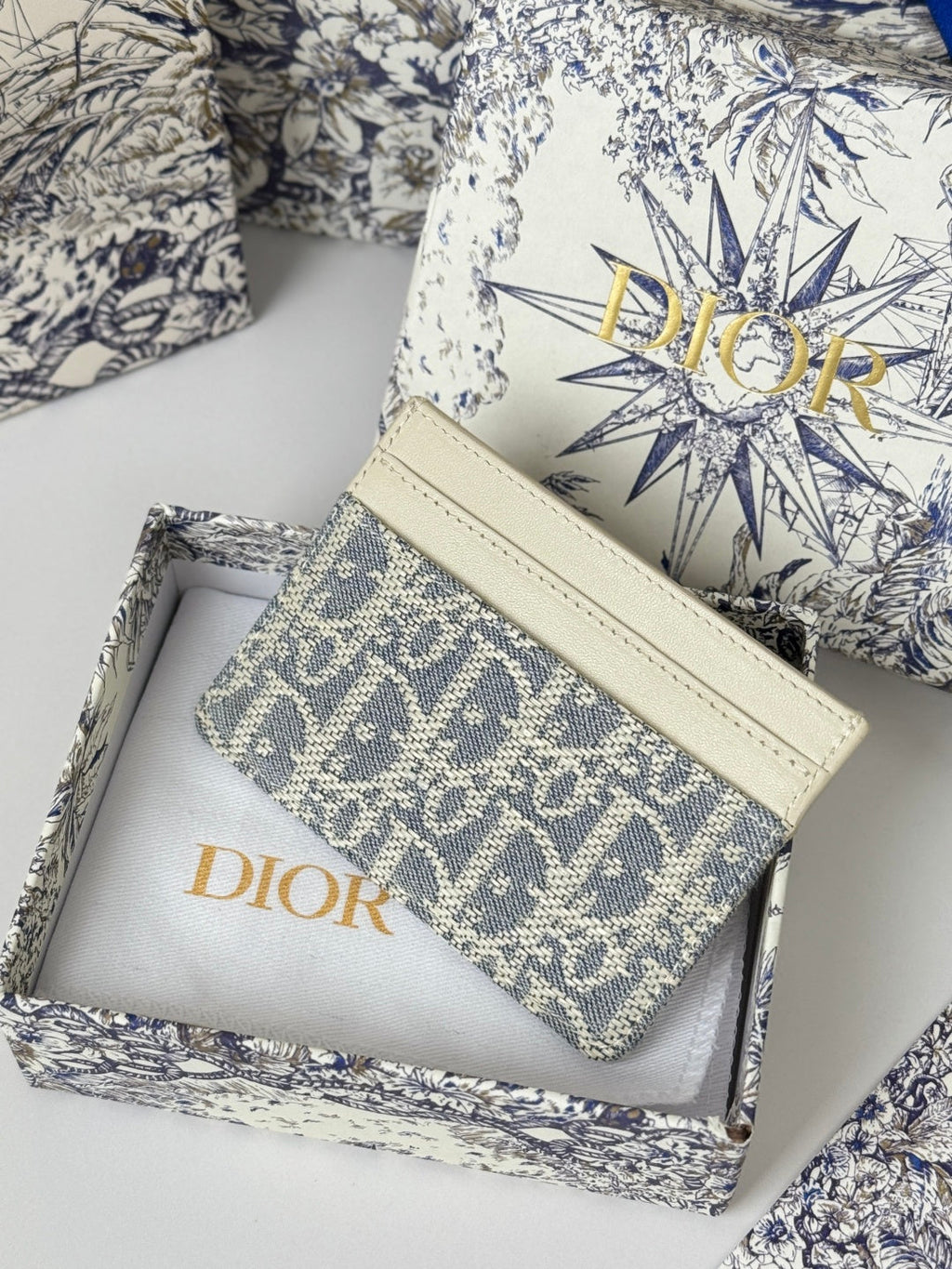 DIOR 25S 30 MONTAIGNE CARD HOLDER 10 IN IVORY OBLIQUE JACQUARD CANVAS