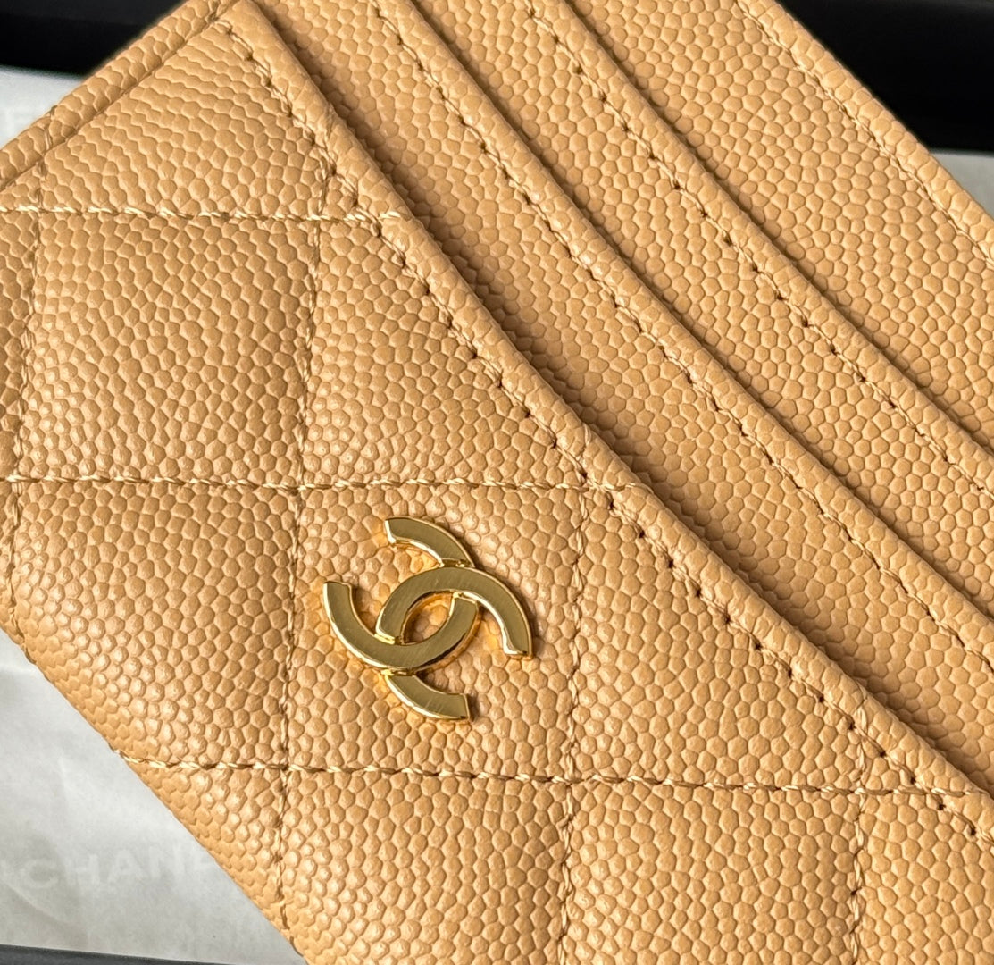 CHANEL 25S CARD HOLDER 11 IN GOLDEN CARAMEL CAVIAR GOLD HARDWARE
