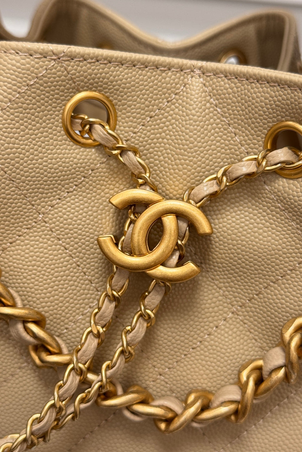 CHANEL 25S HOBO BAG 30 IN GOLDEN BEIGE CAVIAR WITH GOLD HARDWARE