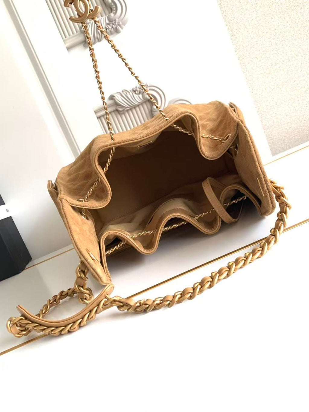 CHANEL 25S HOBO BAG 40 IN BROWN SUEDE WITH GOLD HARDWARE