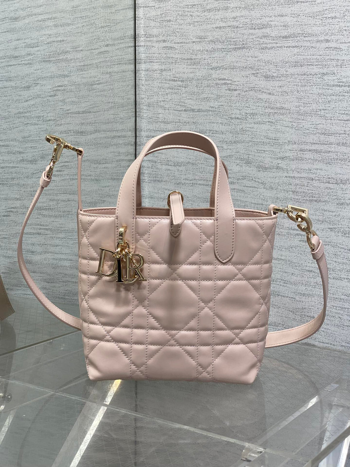 DIOR 25S ALWAYS MINI BAG 16 IN LIGHT PINK MACROCANNAGE CALFSKIN GOLD HARDWRE