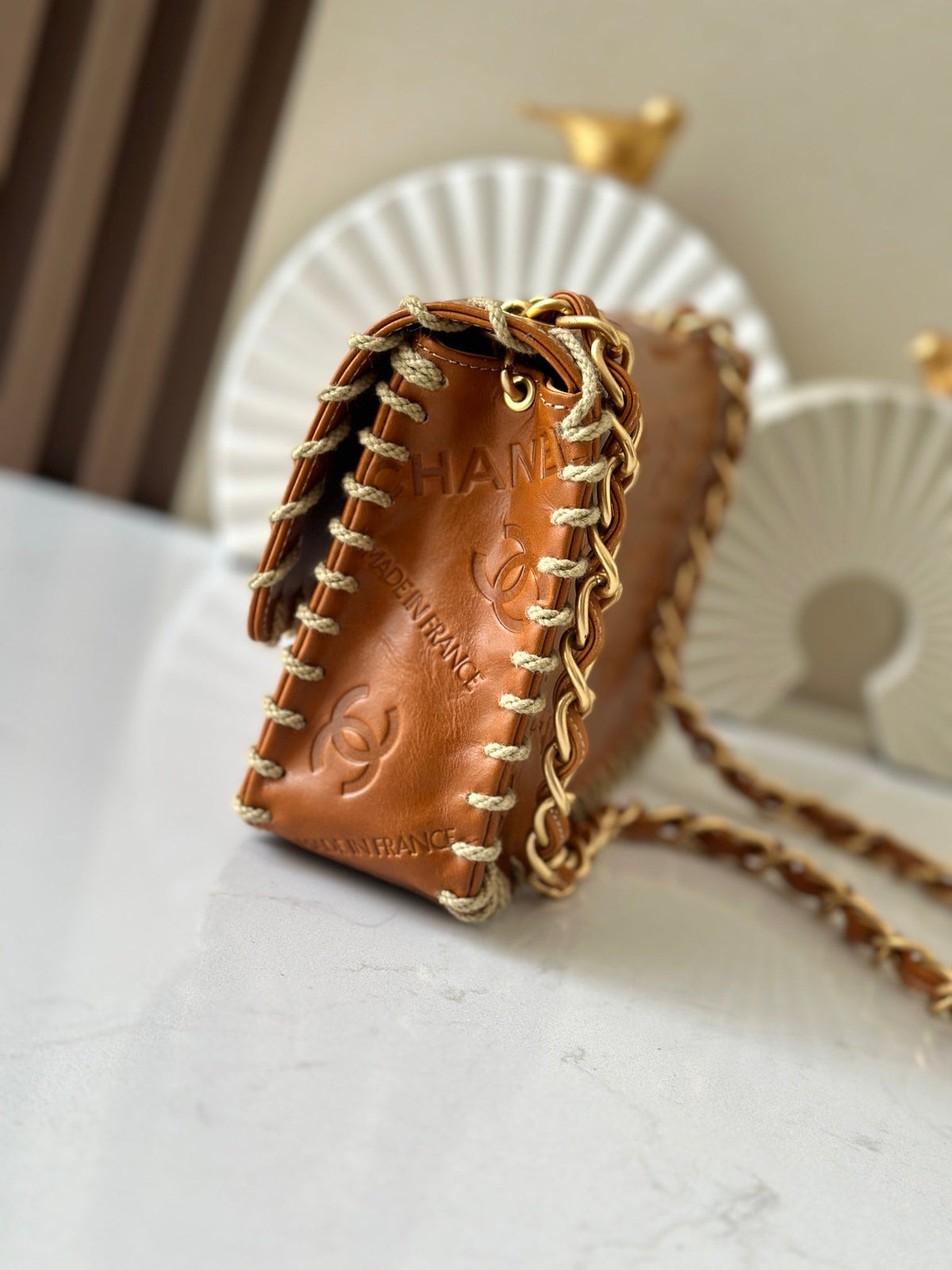 CHANEL 25S FLAP BAG 34 IN BROWN CALFSKIN WITH GOLD HARDWARE