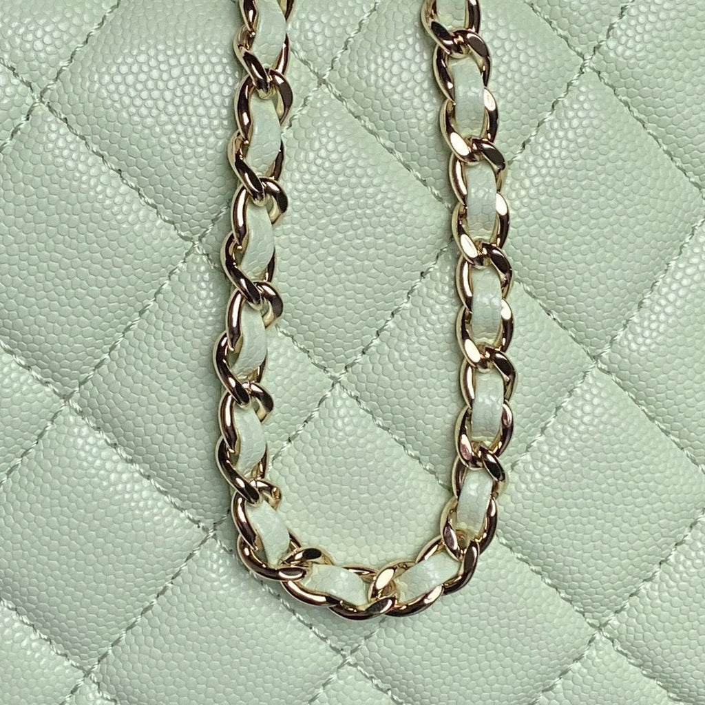 CHANEL 25S COCO CRUSH HANDLE BAG 19 IN LIGHT GREEN CAVIAR LEATHER