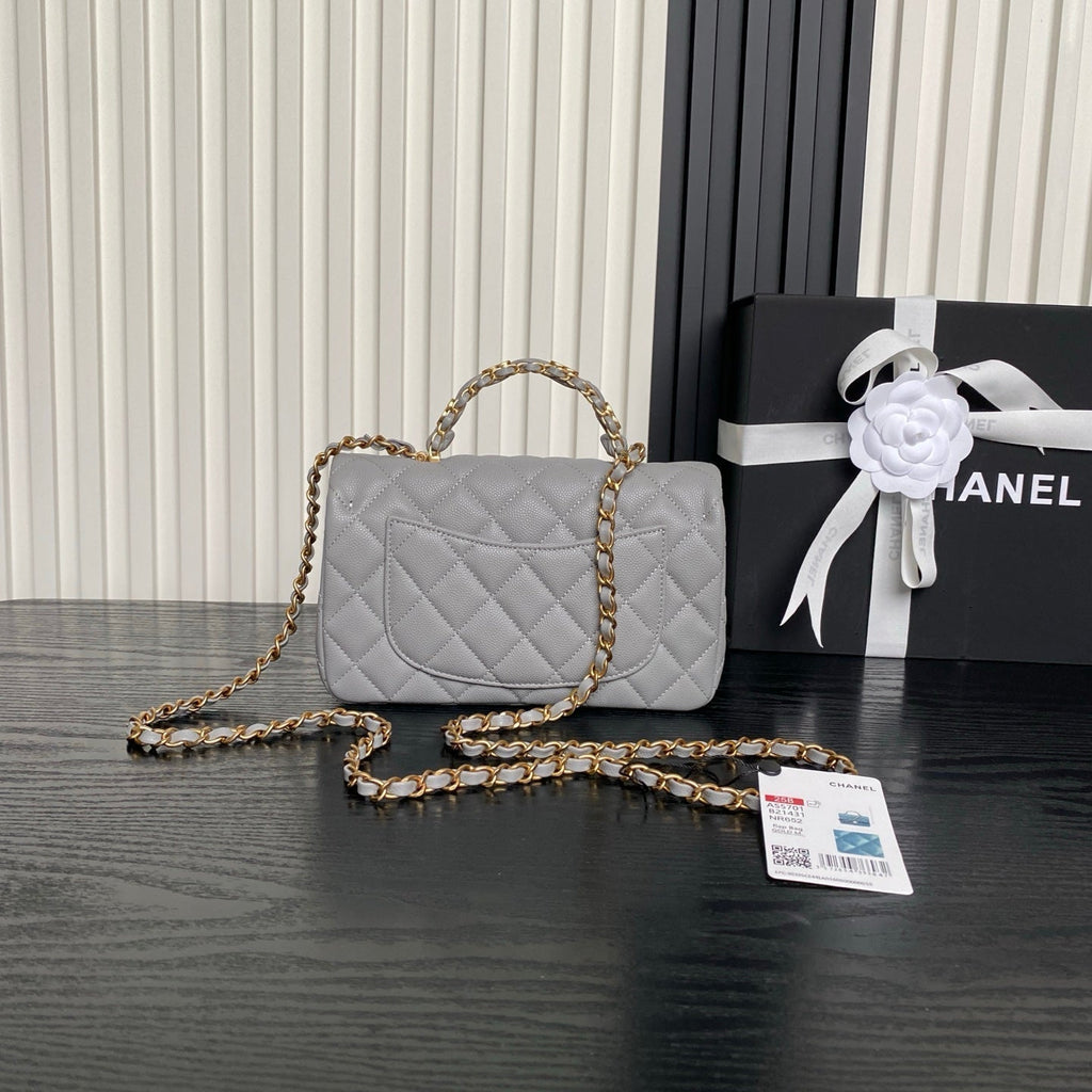 CHANEL 25S FLAP BAG 19 IN CHARCOAL GRAY CALFSKIN GOLD HARDWARE