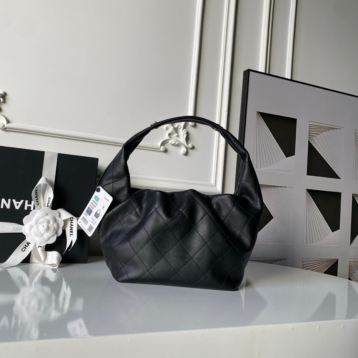 CHANEL 25S HOBO BAG 32 IN BLACK LAMBSKIN