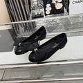 CHANEL 25S ROUND TOE BALLET FLATS WITH A BOW IN SPARKLING BLACK CANVAS