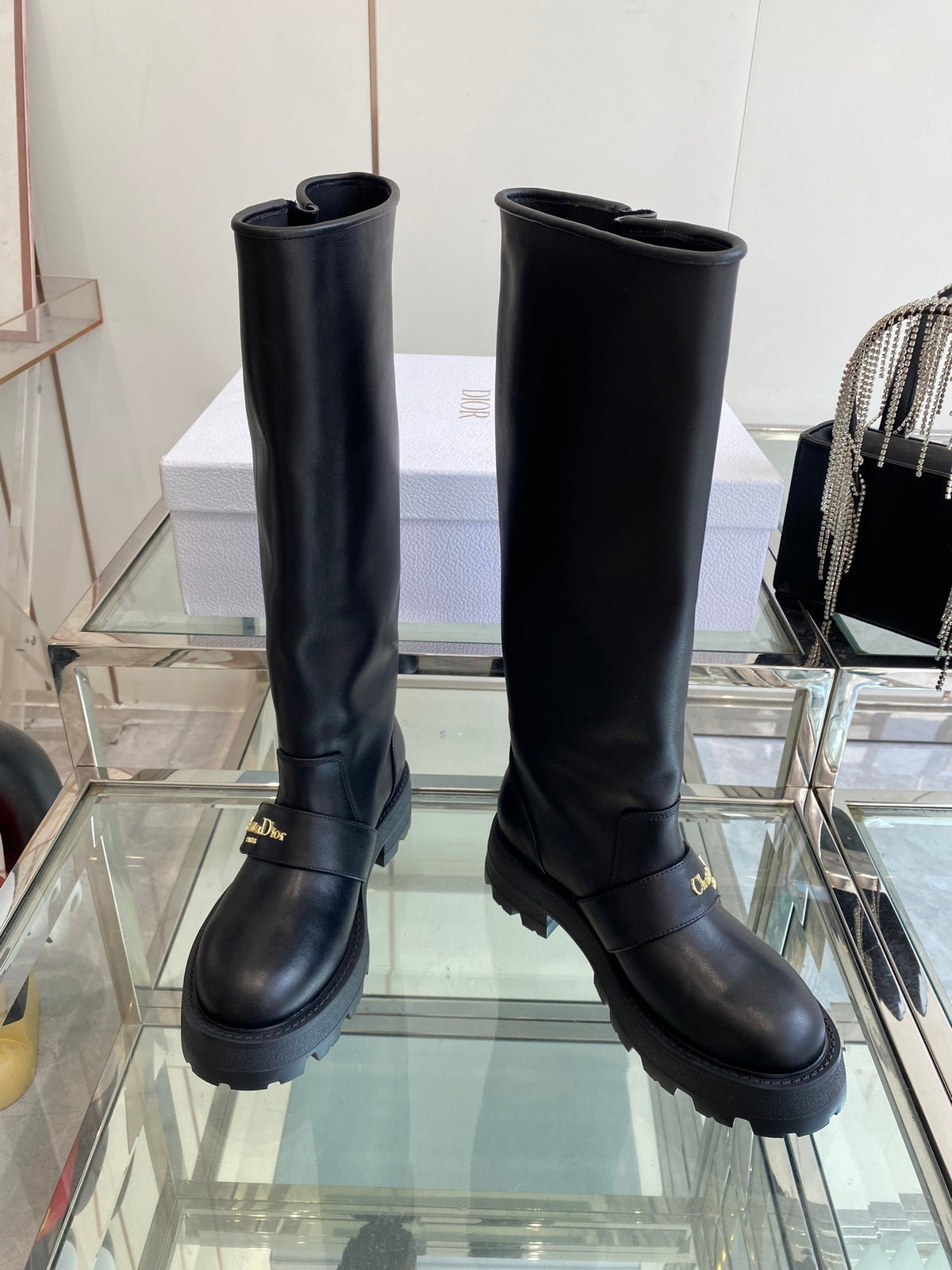 DIOR 25S BROGUE BOOTS 35MM IN BLACK CALFSKIN GOLD HARDWARE