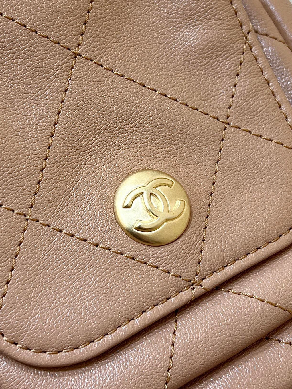 CHANEL 25S HOBO RETRO BAG 24 IN WARM TAUPE CALFSKIN
