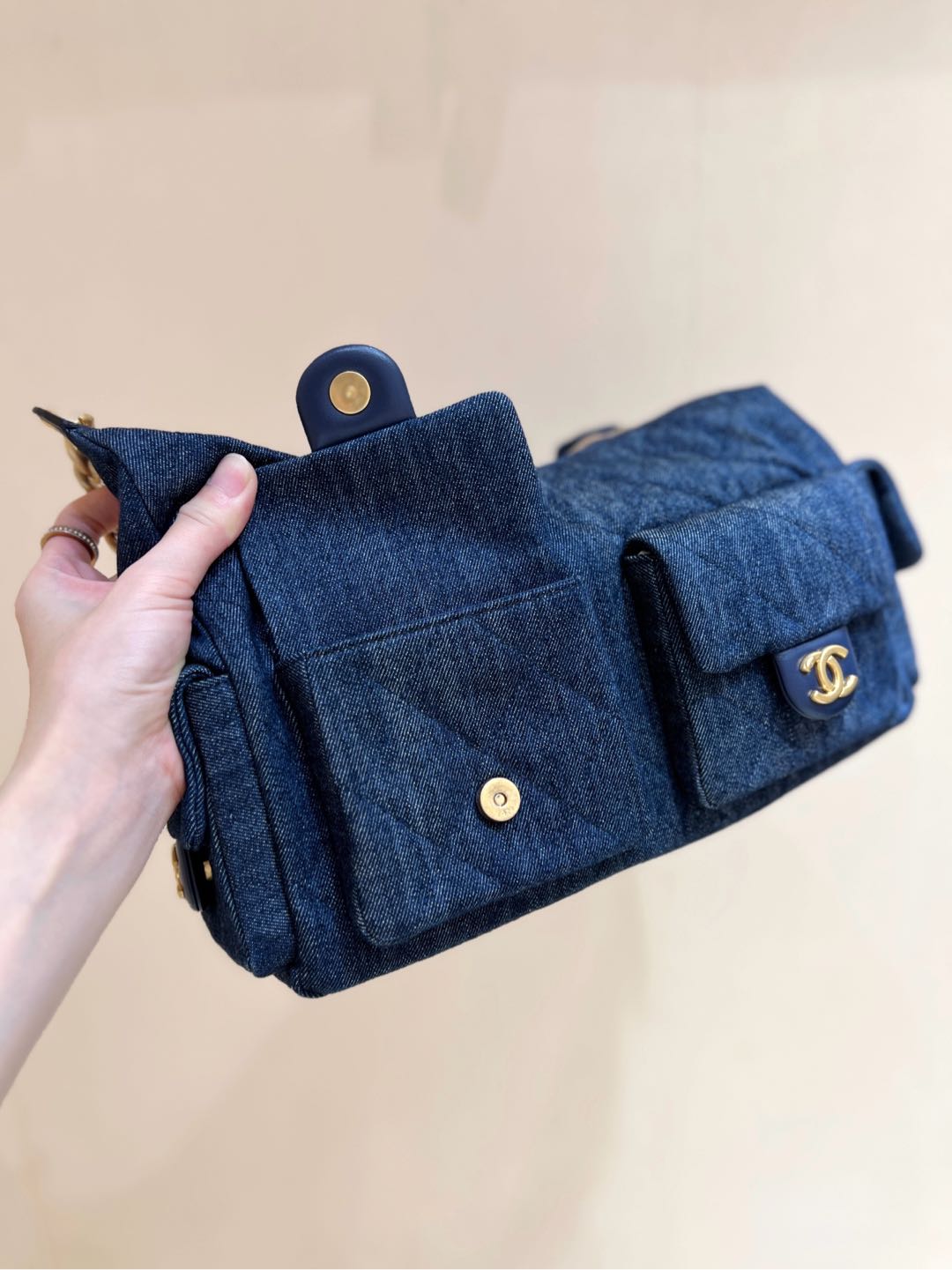 CHANEL 25S MEDIUM HOBO BAG 31 IN DARK BLUE DENIM GOLD HARDWARE